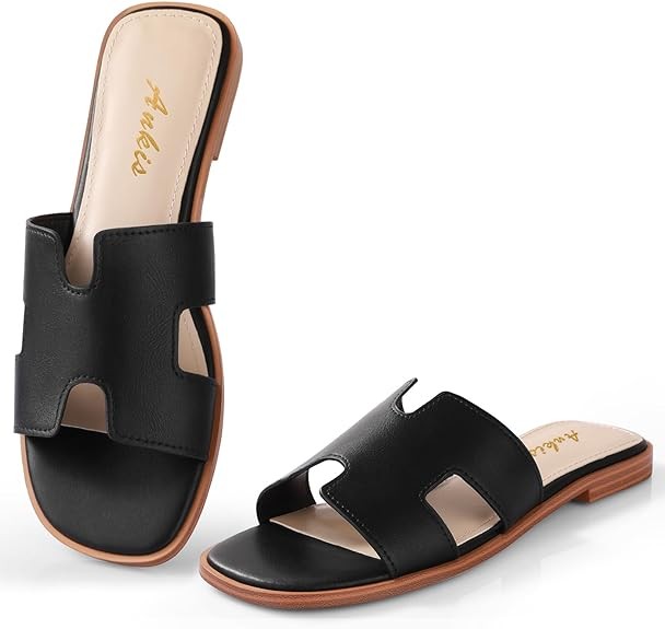 Ankis Black Brown White Biege Gold Women's Flat Sandals Comfortable Women's Slide Sandals Fashion Flat Sandals for Women Summer
