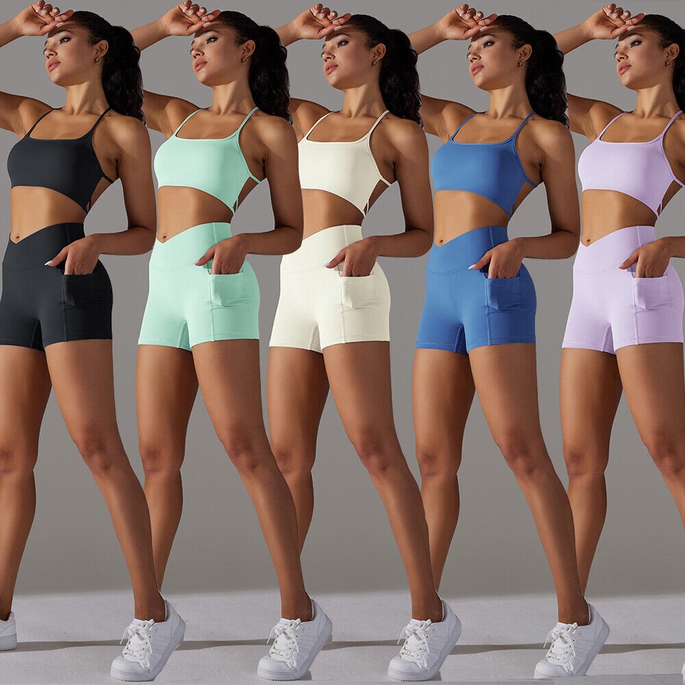 Women's Workout Sets 2 Piece Yoga Outfits Yoga Shorts and Sports Bra Gym Clothes
